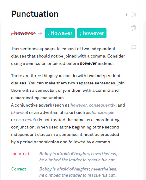 Grammarly punctuation