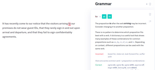 Grammarly prepositions