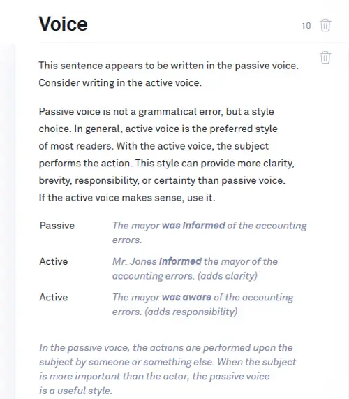 Grammarly Overuse of the passive voice