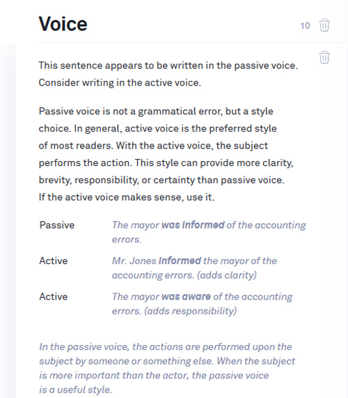 Grammarly Overuse of the passive voice