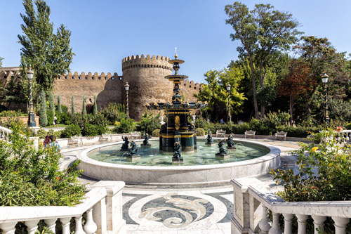 Philharmonic Fountain Park near the Old City in Baku, Azerbaijan