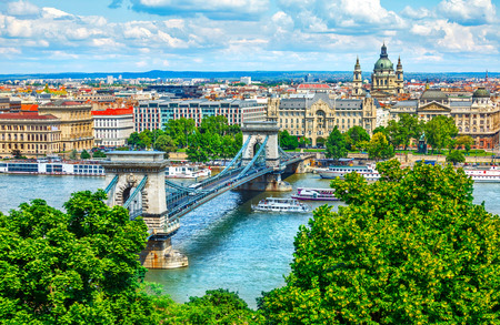 Chain bridge on Danube river in Budapest