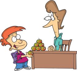 profesora con manzanas