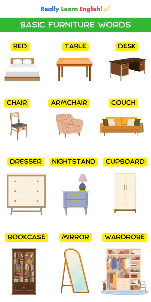 Furniture Names & Household Items Vocabulary (with Pictures)