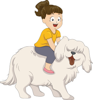 A girl on top of a dog