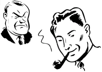 Un hombre fumando y otro hombre enojado