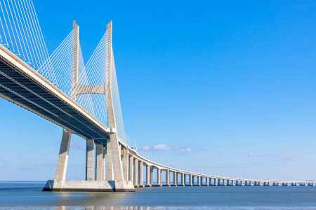 Modern bridge fragment Vasco da Gama Bridge (Ponte Vasco da Gama), Lisbon, Portugal