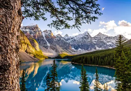 Morain lake and mountain range, Alberta, Canada