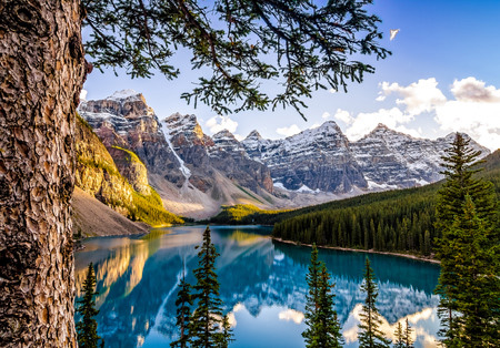 Morain lake and mountain range, Alberta, Canada