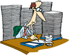 a man with lots of paperwork to do