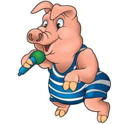 a funny pig talking into a microphone