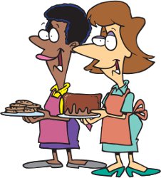 two ladies offering desserts