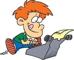 a boy using a typewriter