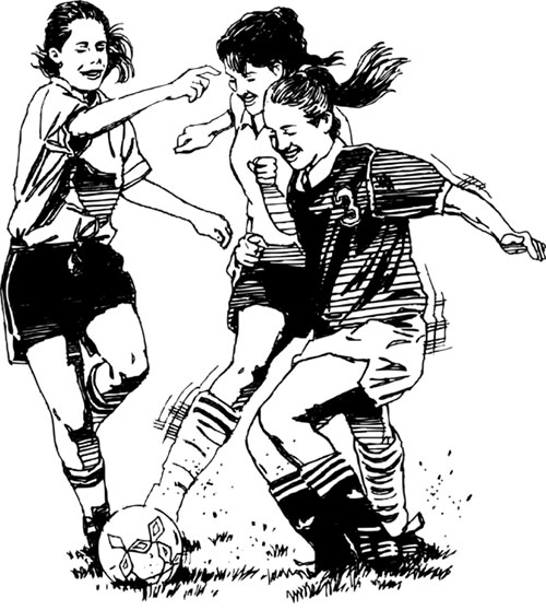 Girls playing soccer