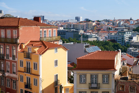 The residential houses in the Bairro Alto - central district of Lisbon, Portugal